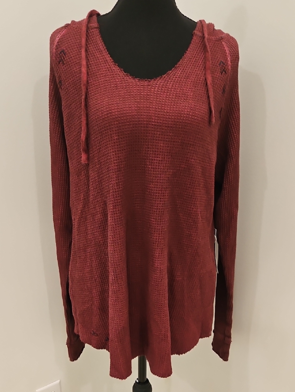 Panhandle Women's Waffle Knit Hoodie Top - Rust Red. Size XL